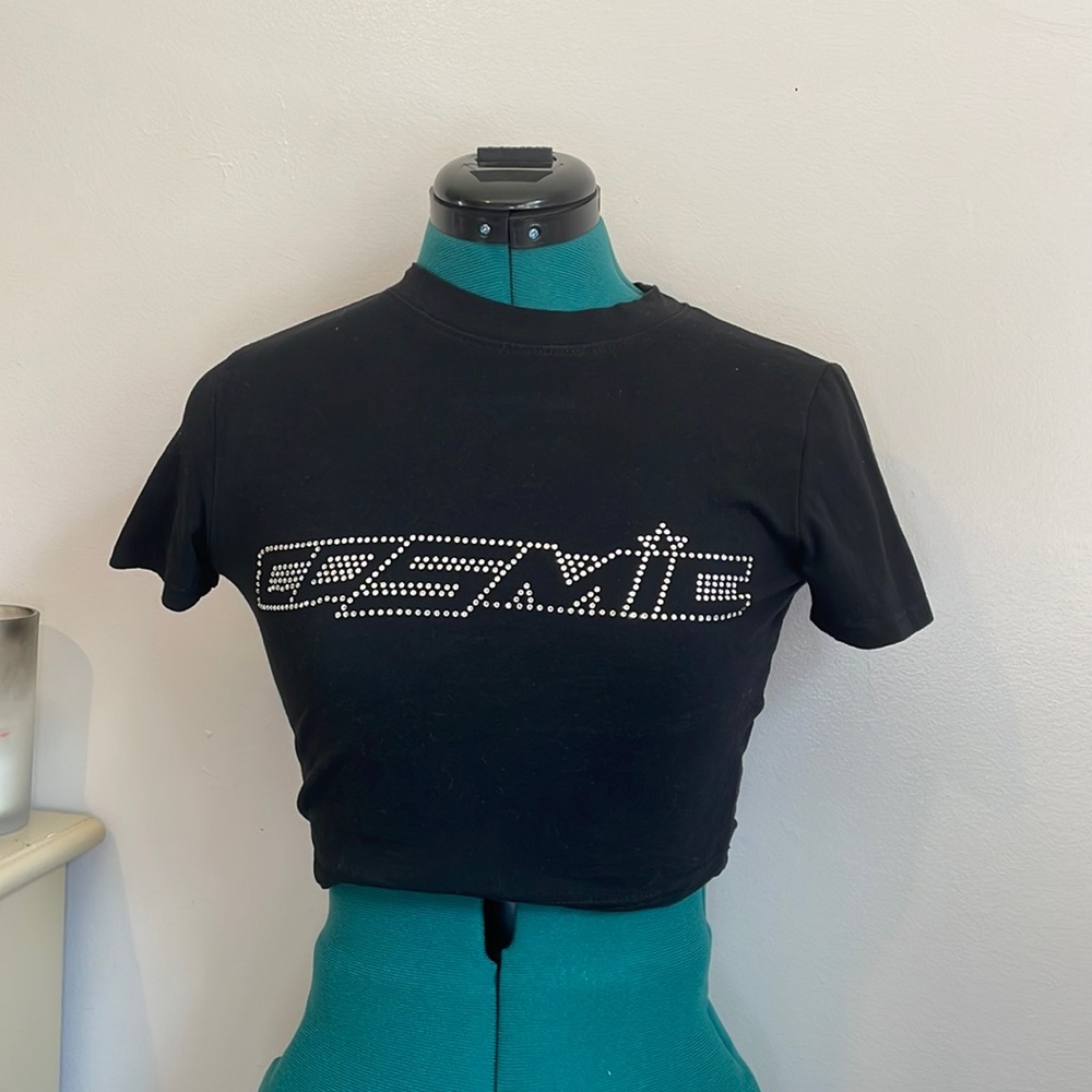 black cropped jeweled t-shirt